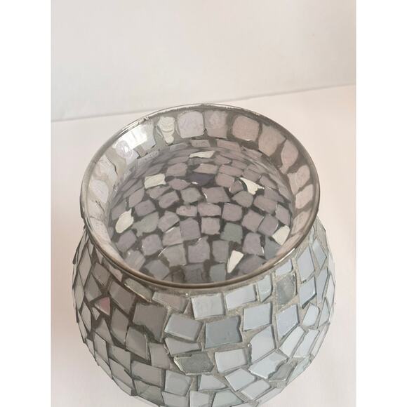 Vintage Mosaic Glass Pedestal Vase CandleHolder 8” tall Silvery Gray - Picture 4 of 7